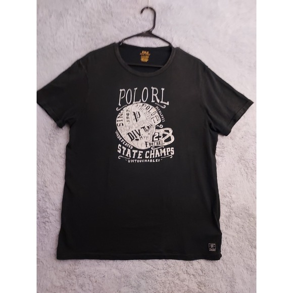 Polo Ralph Lauren Shirt Mens Large Slim Faded Black State Champs Untouchables L - Picture 2 of 11